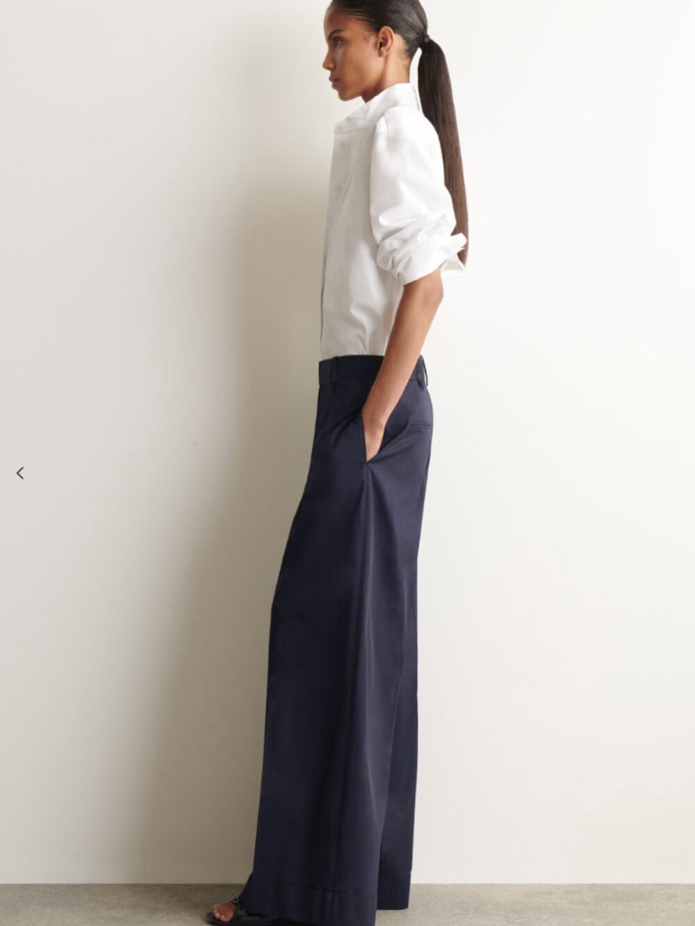 Cos COTTON-TWILL WIDE-LEG TURN-UP PANTS Size 8 Navy - Picture 2 of 7